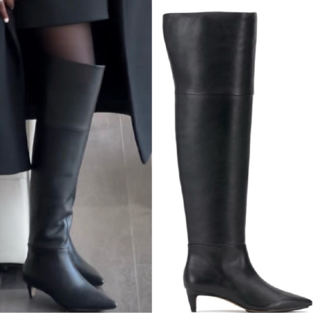 VINCE CAMUTO lana Over the Knee Leather Boot Black Gold Kitten Heel Size 9.5 NEW - Picture 3 of 14